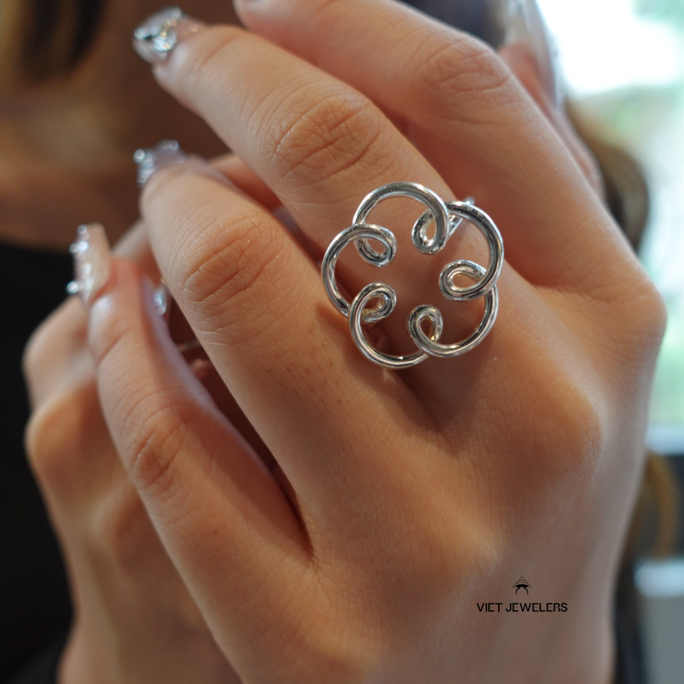 Wire Open Flower Silver Ring