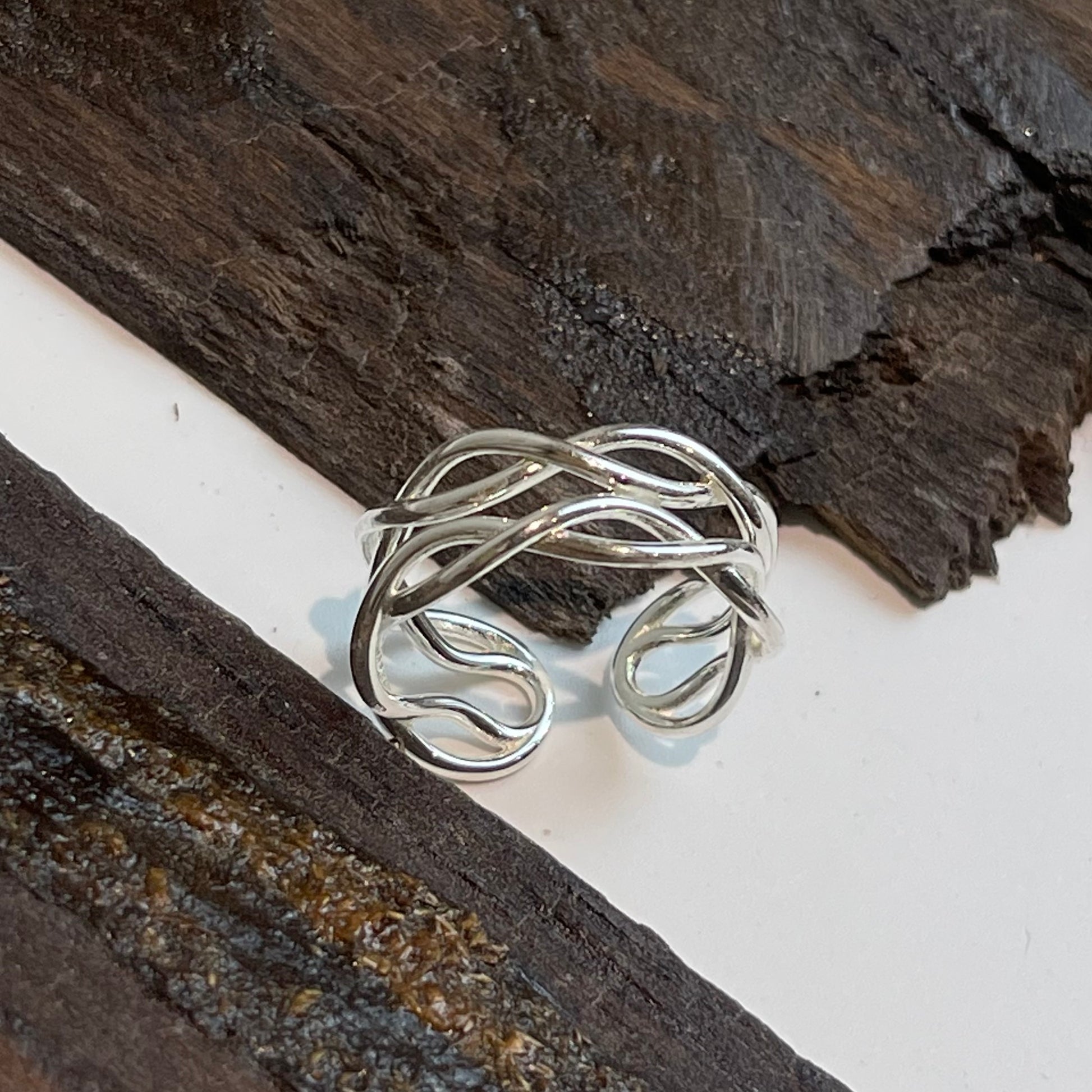 Open Double Braid Silver Ring — detail view