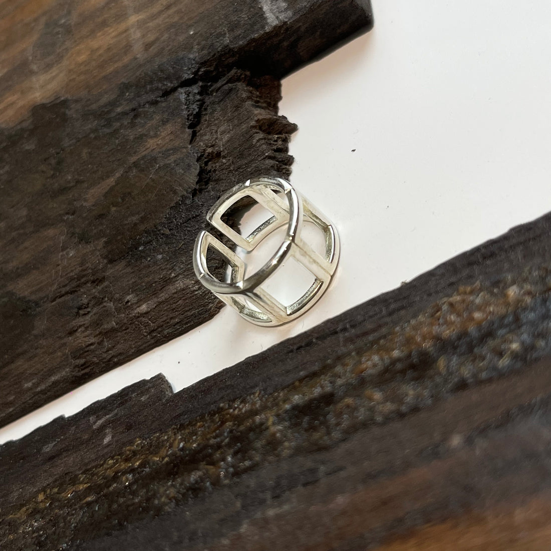 Open Multi Square Line Silver Ring