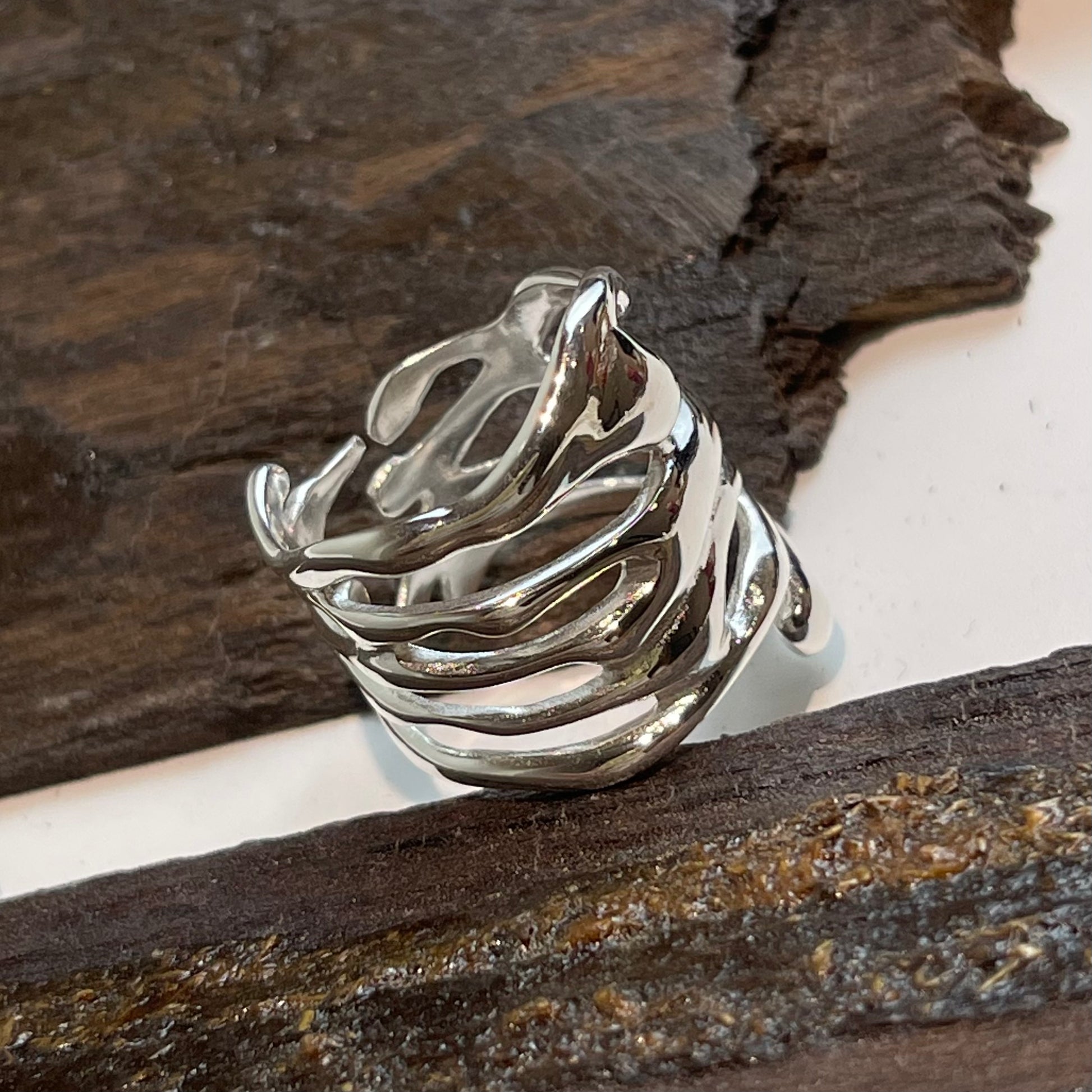 Flowing Liquid Silver Ring — detail view