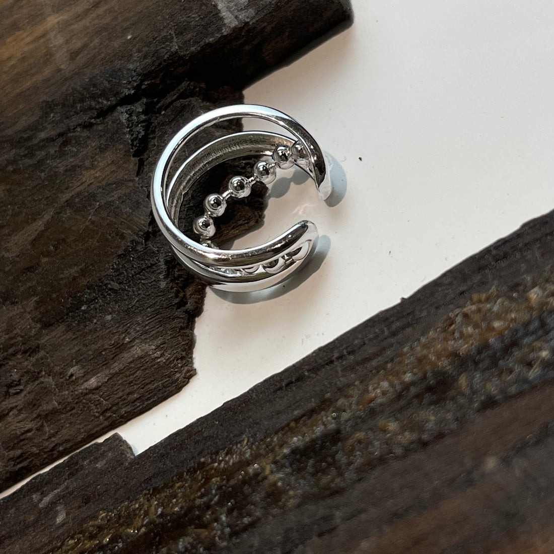 Thick Band Thick Ball Line Silver Ring