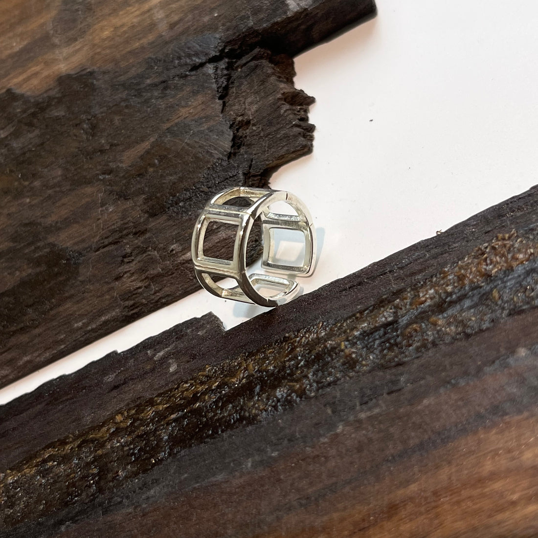 Open Multi Square Line Silver Ring