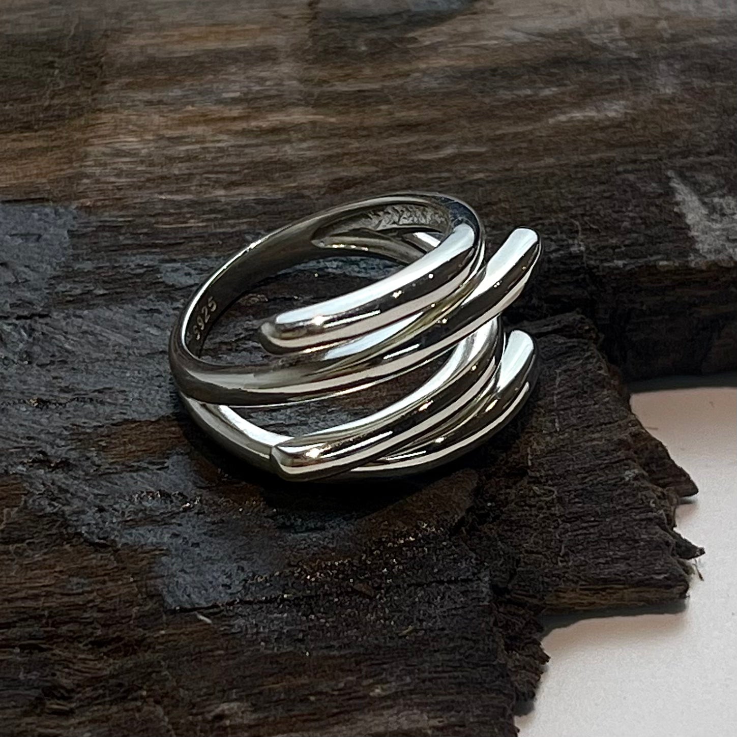 Four Interwoven Line Silver Ring — detail view