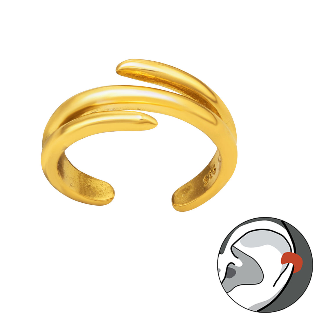 Triple Open Line Ear Cuff — Gold Plated