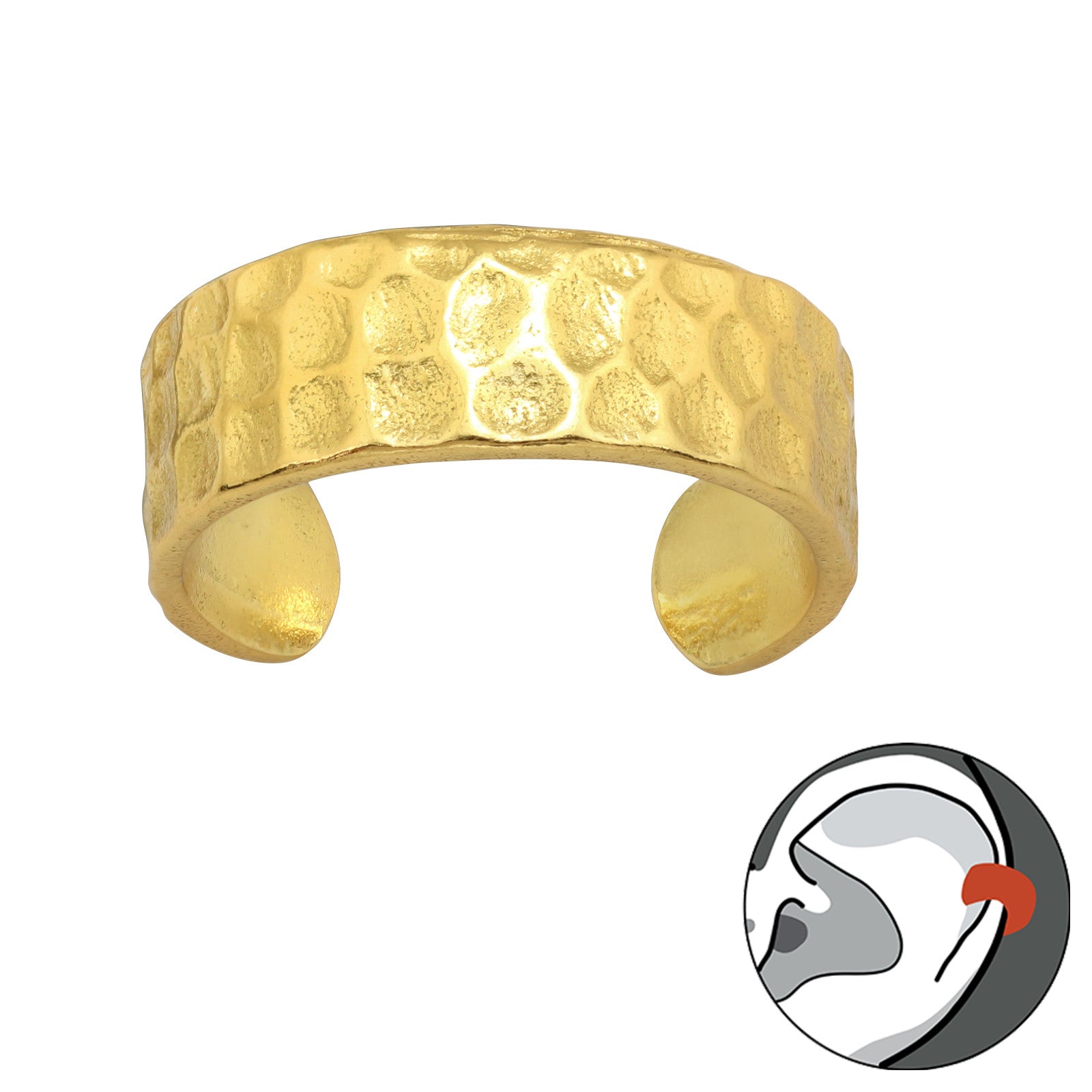 Hammer Texture Pattern Ear Cuff — Gold Plated