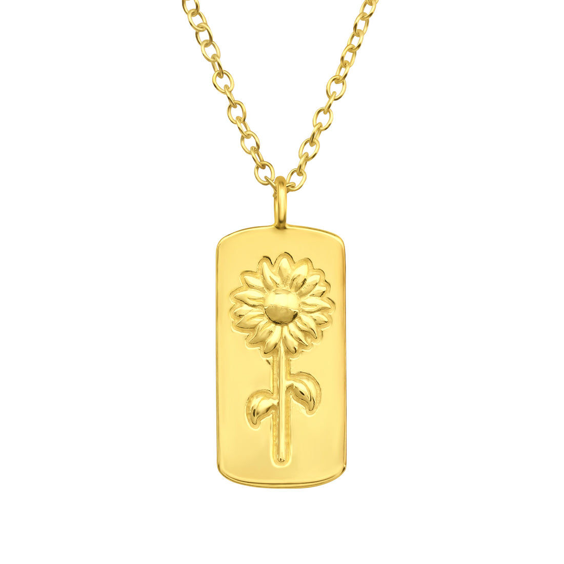 Rectangle Sunflower Silver Necklace — Gold Plated