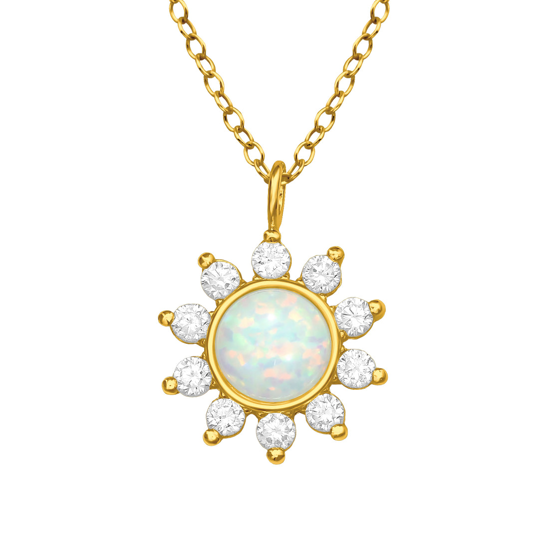 Opal Sun Gem Ray Silver Necklace — Gold Plated