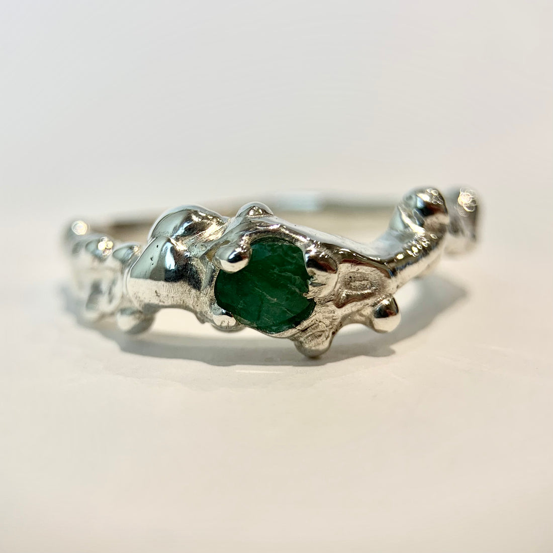 Emerald Bloom Silver Ring
