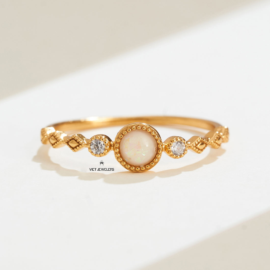 Opal Stone Multi Gem Silver Ring — Gold Plated