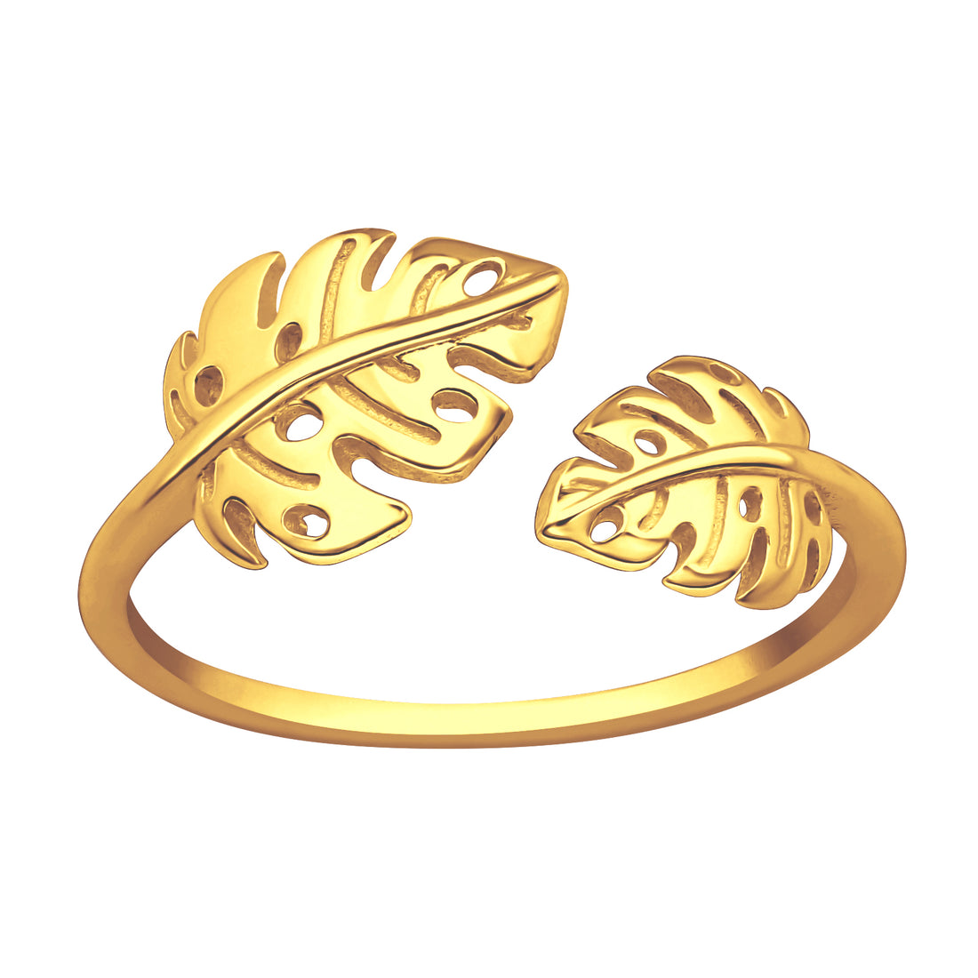 Monstera Leaf Open Gold Plate Silver Ring