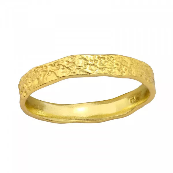 Hammer Texture Pattern Gold Plate Silver Ring — Gold Plated