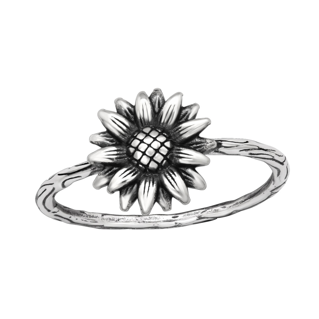 Big Sun Flower Silver Ring — Oxidized