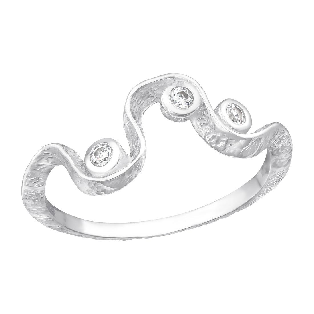 Wave Triple Gem Silver Ring