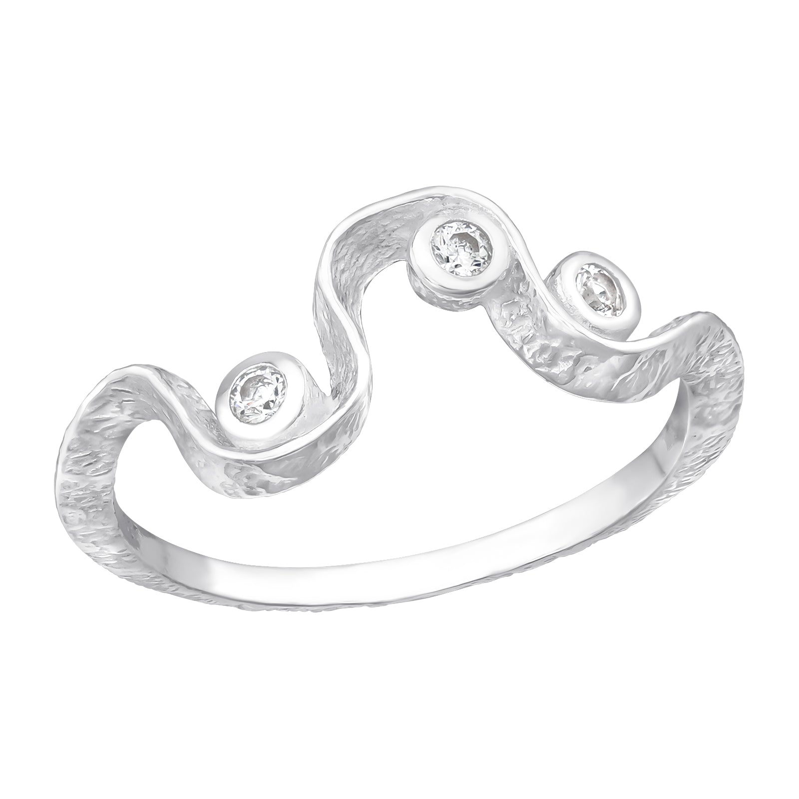 Wave Triple Gem Silver Ring