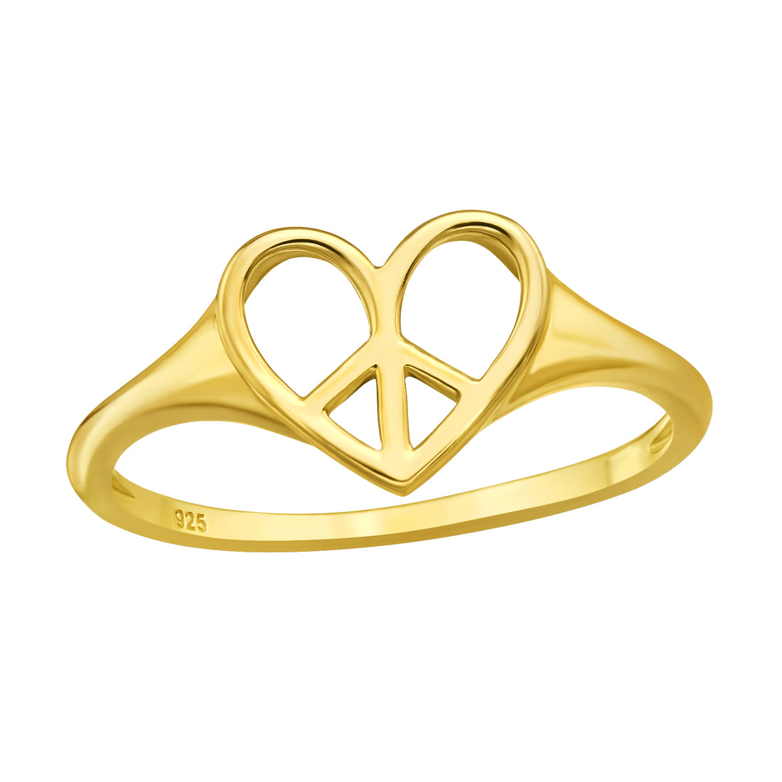 Heart Peace Silver Ring — Gold Plated