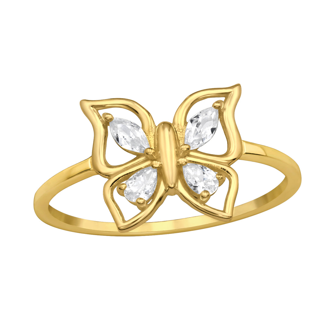 Butterfly Gem Gold Plate Silver Ring — Gold Plated