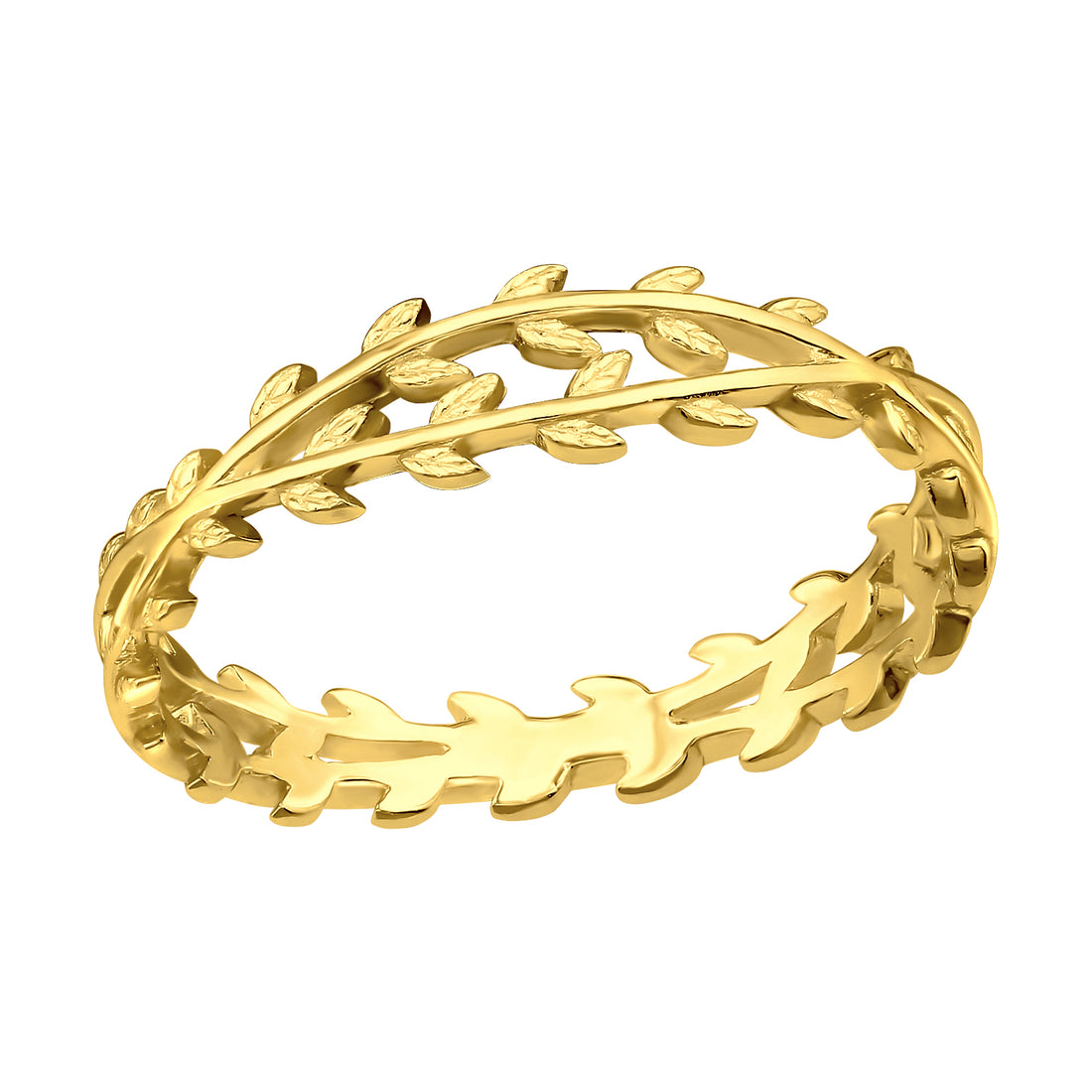 Midi Double Line Olive Leaf Gold Plate Silver Ring — Gold Plated
