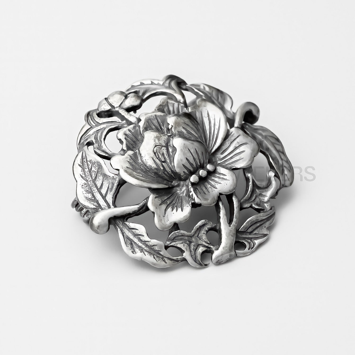 Flower Leaf Brooch — Oxidized — detail view