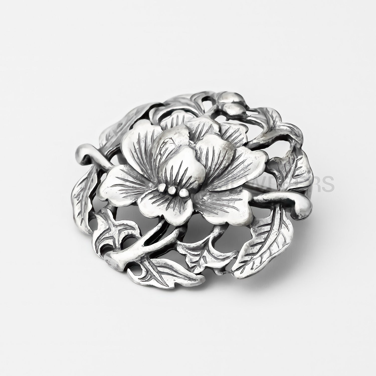Flower Leaf Brooch — Oxidized — detail view