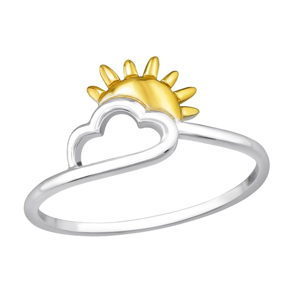 Cloud Gold Rising Sun Silver Ring — Gold Plated