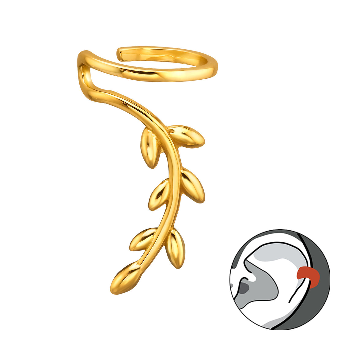 Leaf Branch Drop Ear Cuff — Gold Plated