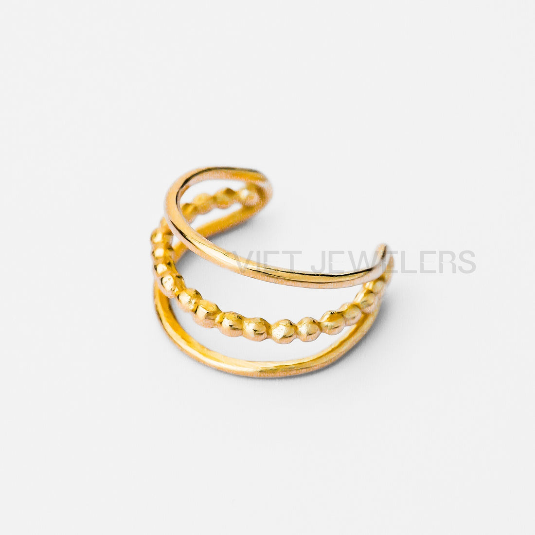 Triple Line Ball Line Ear Cuff — Gold Plated