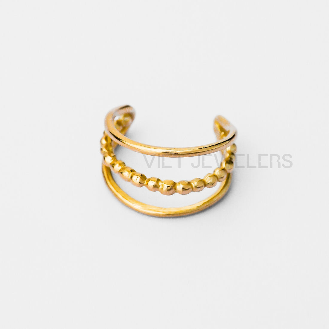 Triple Line Ball Line Ear Cuff — Gold Plated