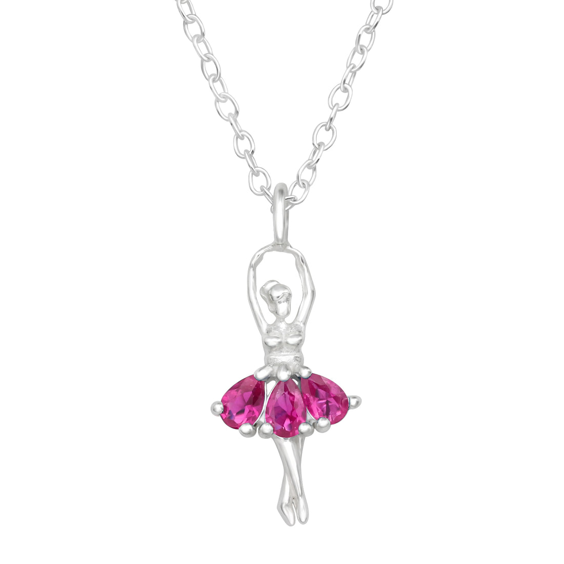 Ballet Girl Triple Pink Gem Silver Necklace