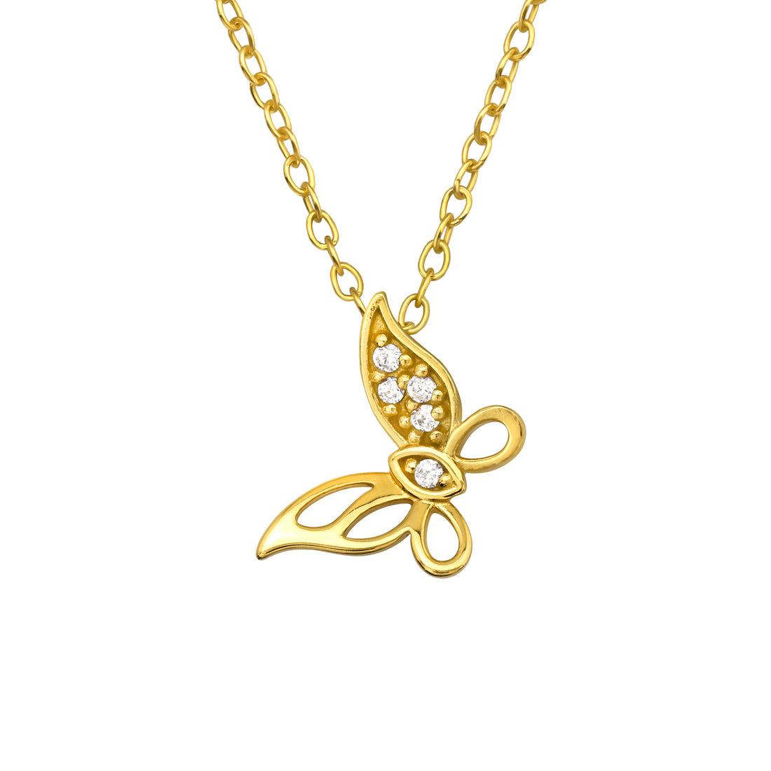 Butterfly Gem Silver Necklace — Gold Plated