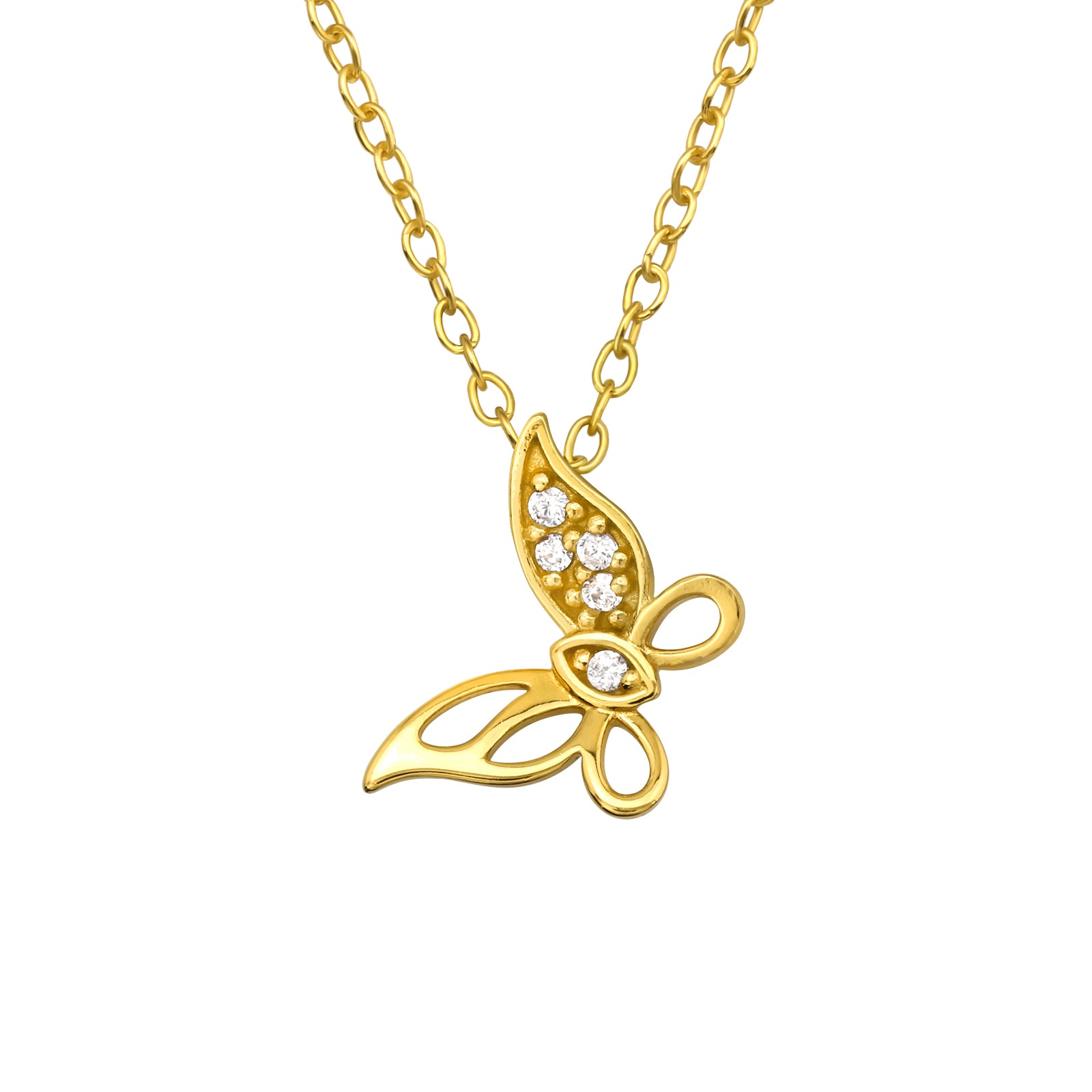 Butterfly Gem Silver Necklace — Gold Plated