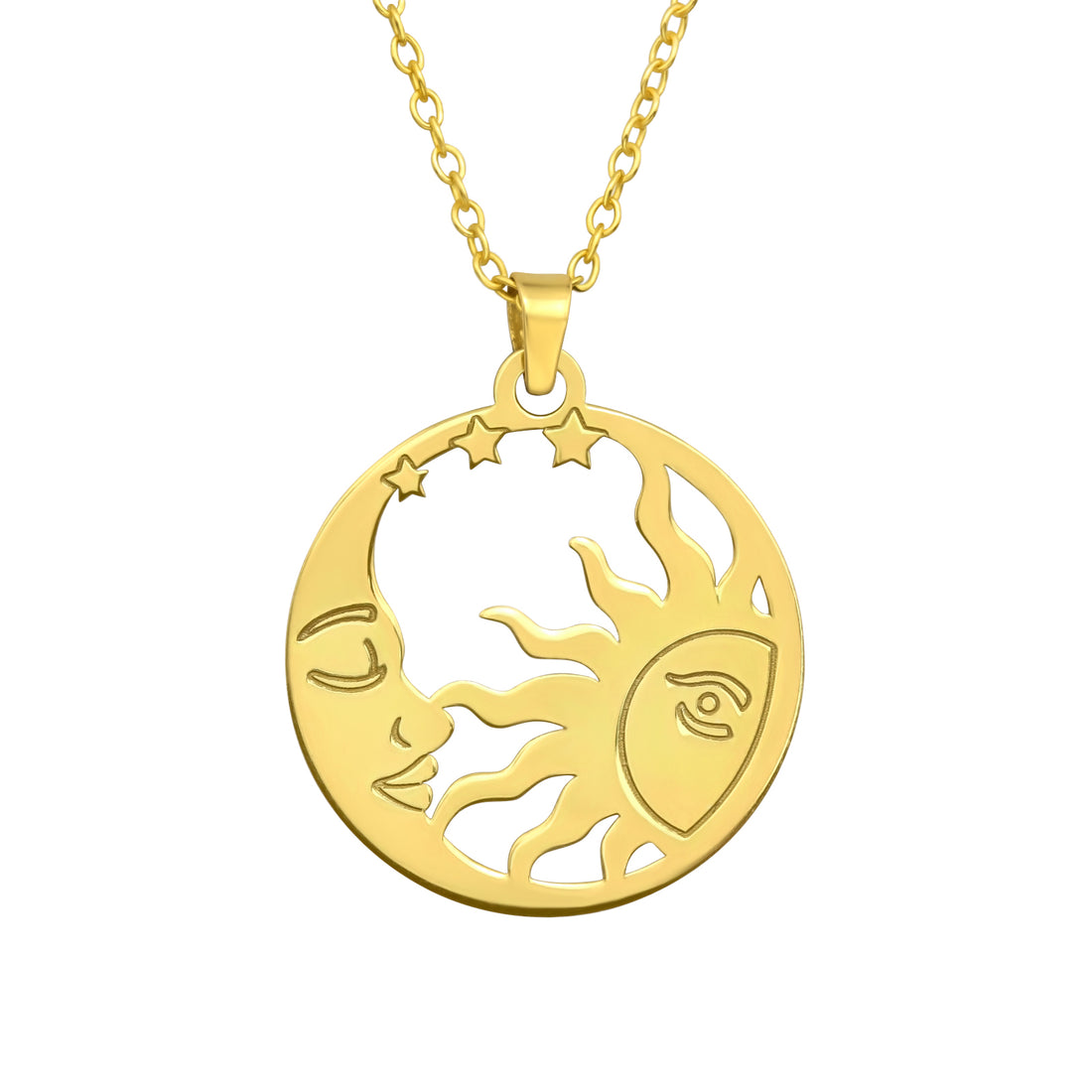 Circle Sun Light Triple Star Silver Necklace — Gold Plated