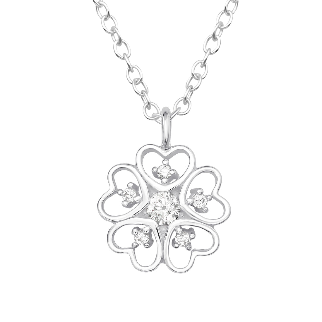 Clover Gem Silver Necklace