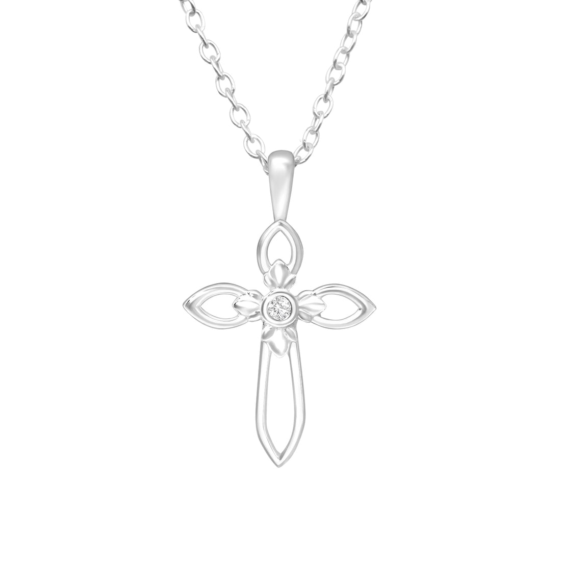 Cross Gem Silver Necklace — Oxidized