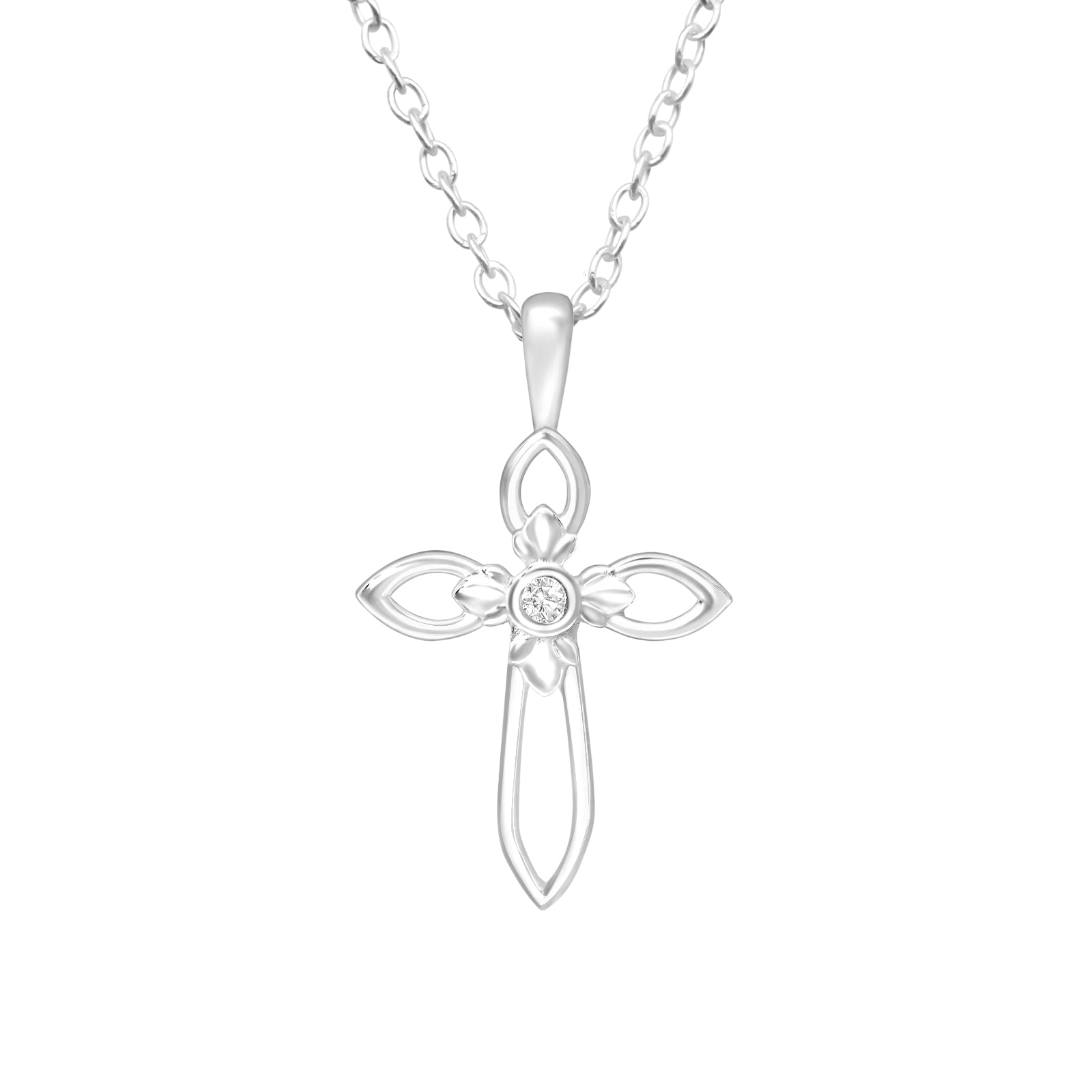 Cross Gem Silver Necklace — Oxidized