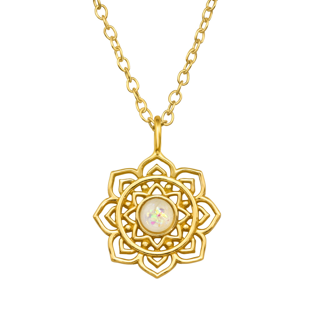 Flower Opal Stone Silver Necklace — Gold Plated