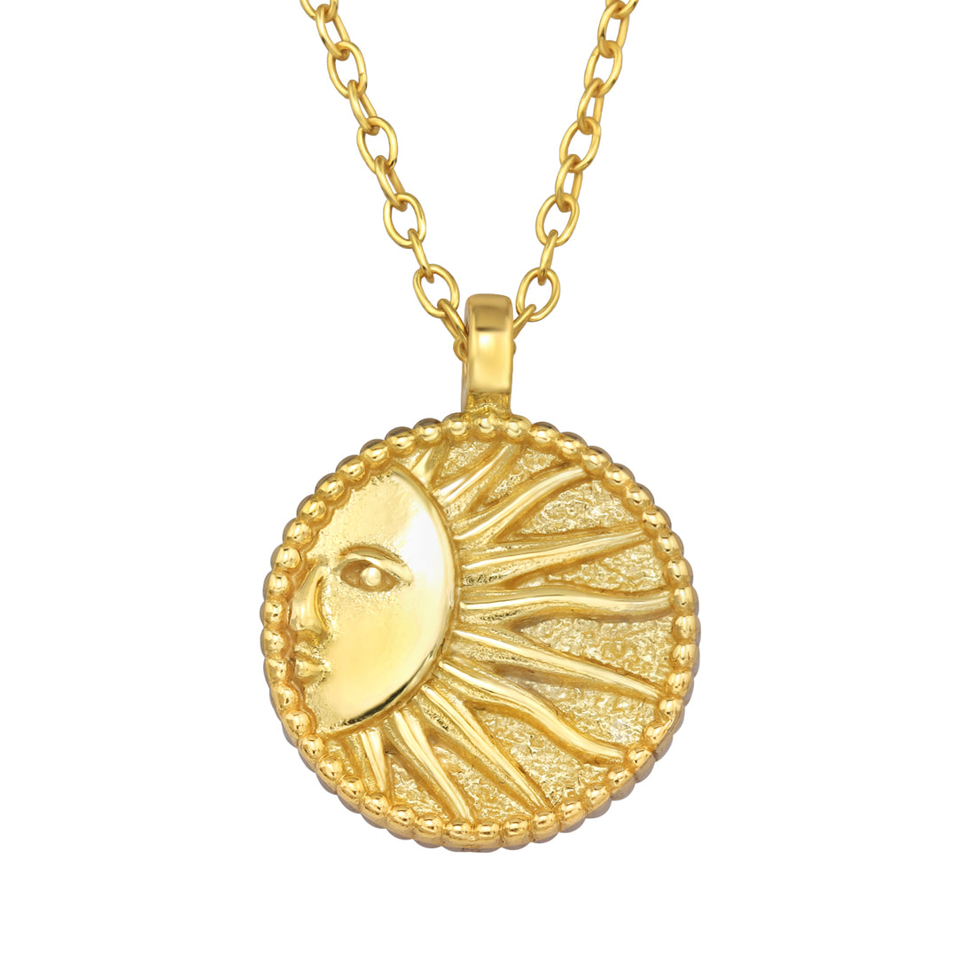 Half Sun Face In Circle Silver Necklace — Gold Plated
