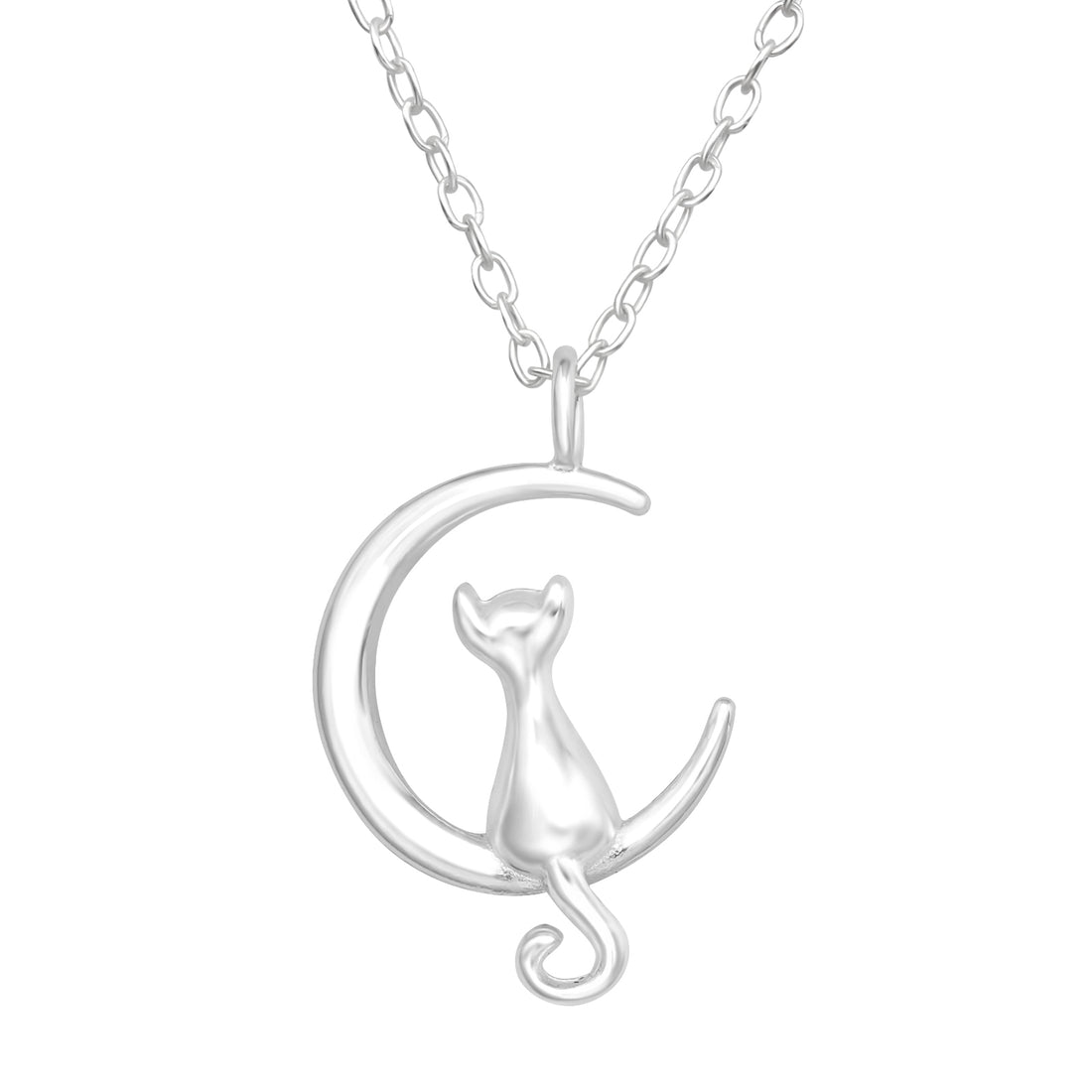 Moon Cat Silver Necklace