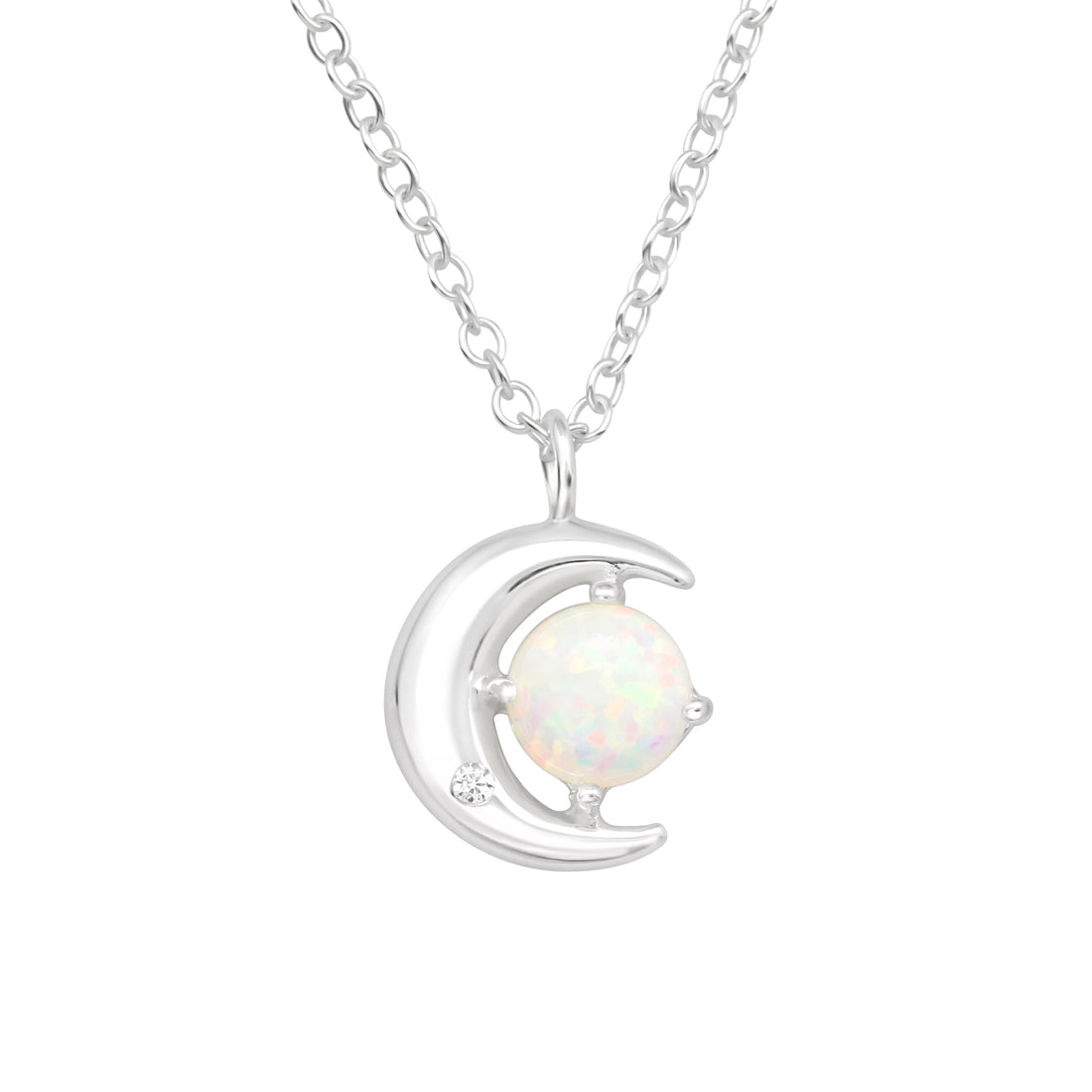 Moon Fire Snow Opal Stone Silver Necklace