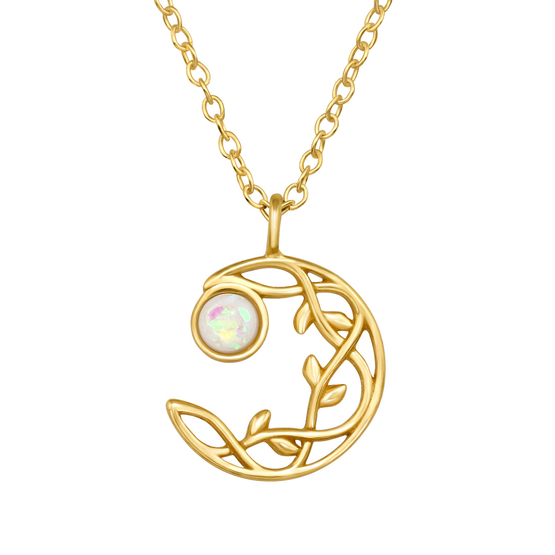 Moon Opal Silver Necklace — Gold Plated
