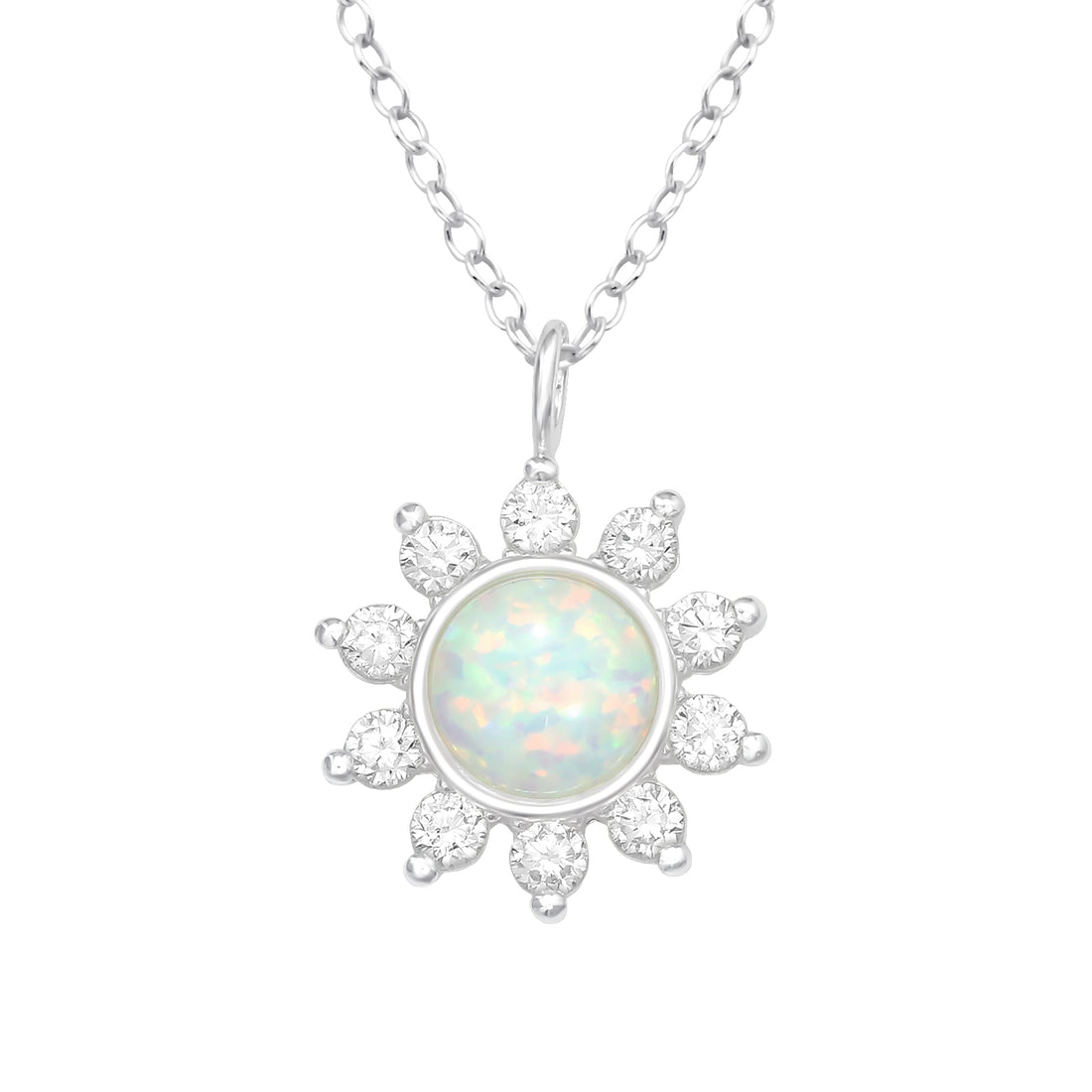 Opal Sun Gem Ray Silver Necklace