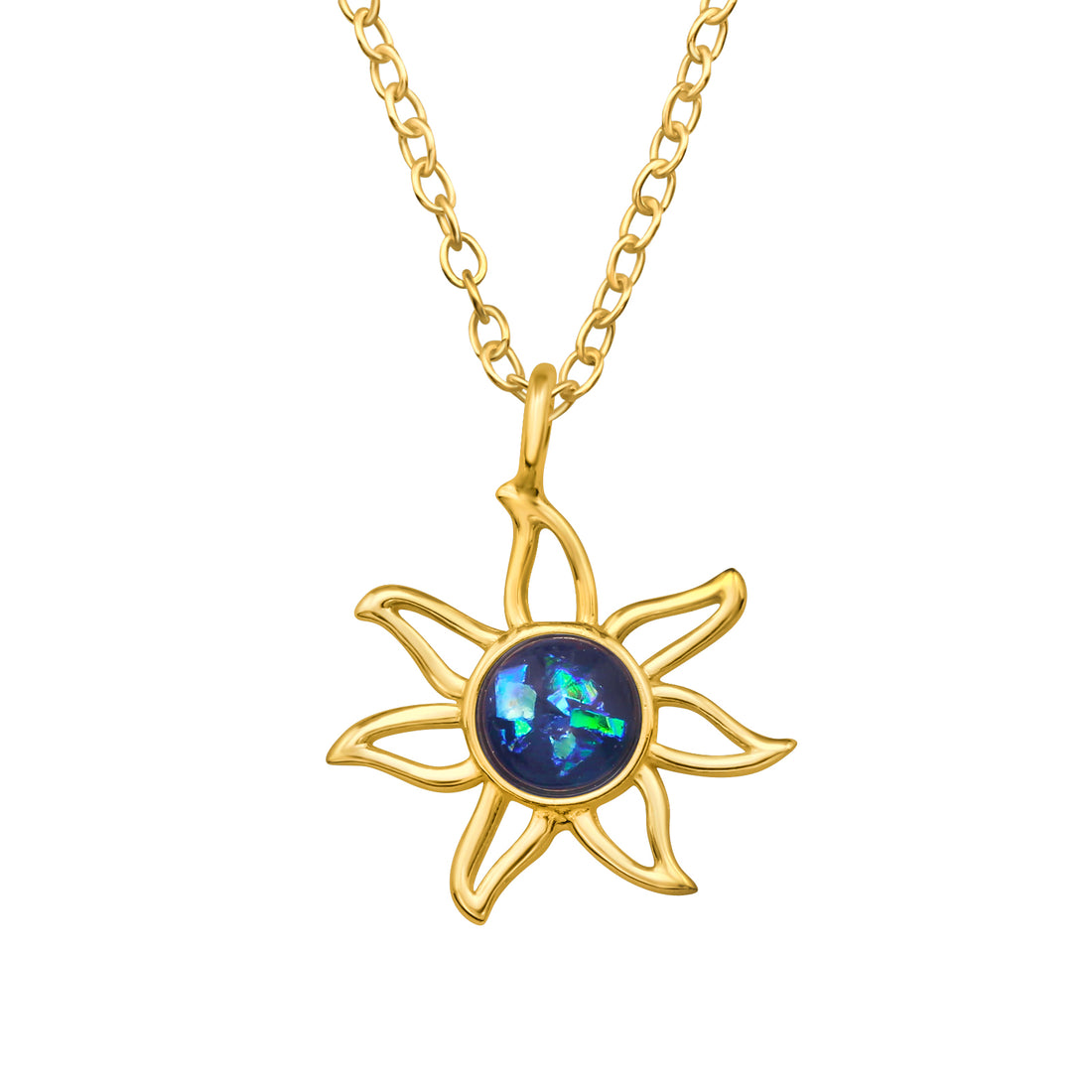 Sun Burst Opal Silver Necklace — Gold Plated