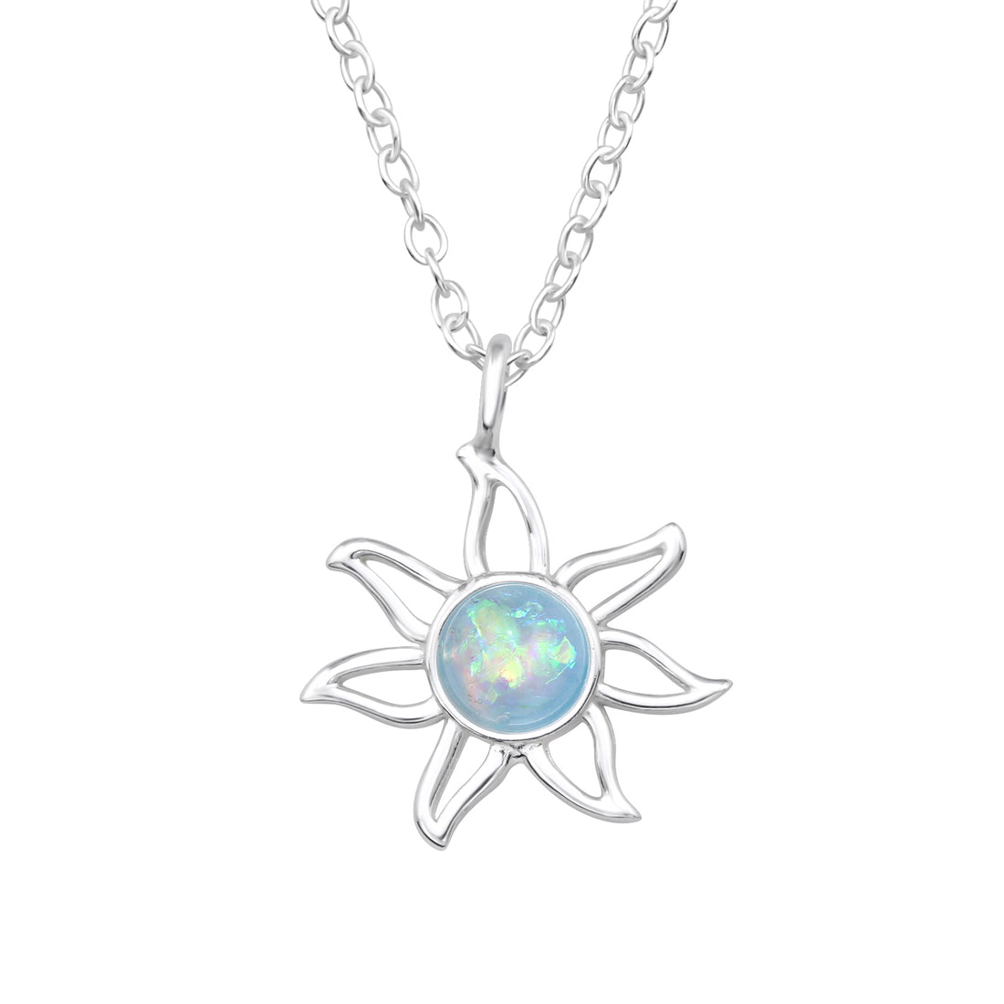 Sunflower Opal Blue Silver Necklace