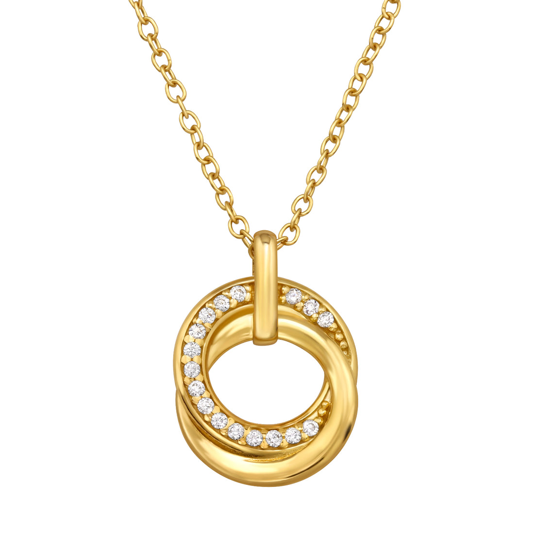 Twist Double Circle Gem Silver Necklace — Gold Plated