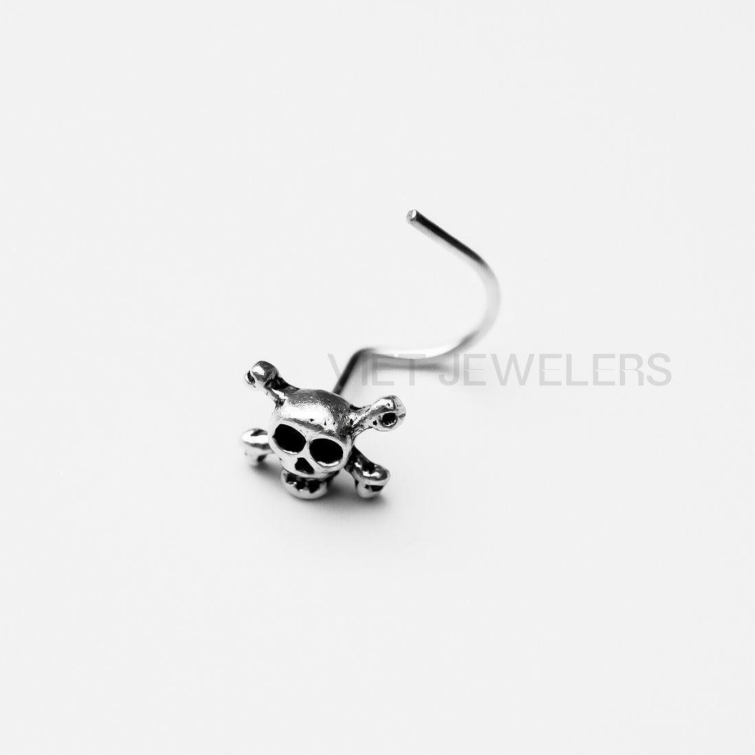 Skull Nose Ring — Oxidized