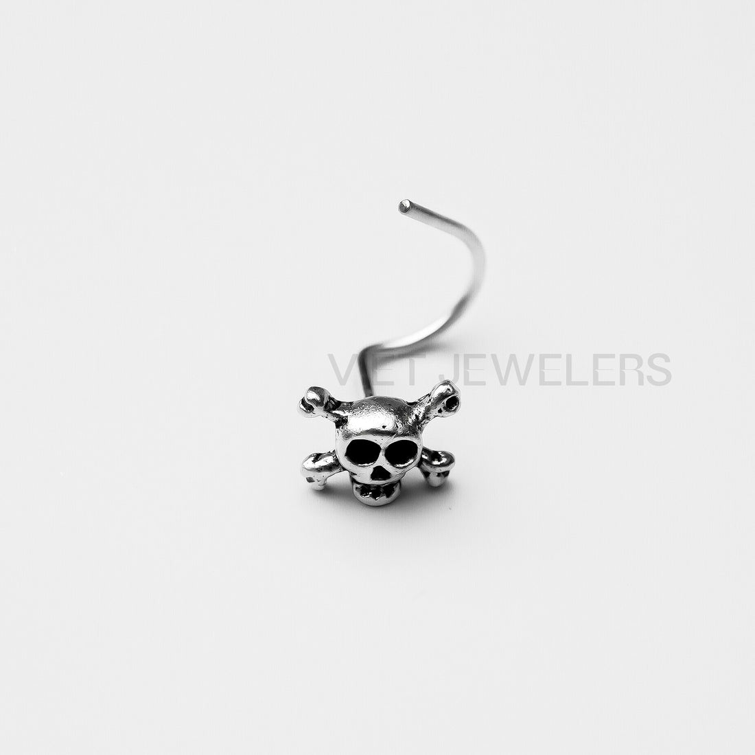 Skull Nose Ring — Oxidized