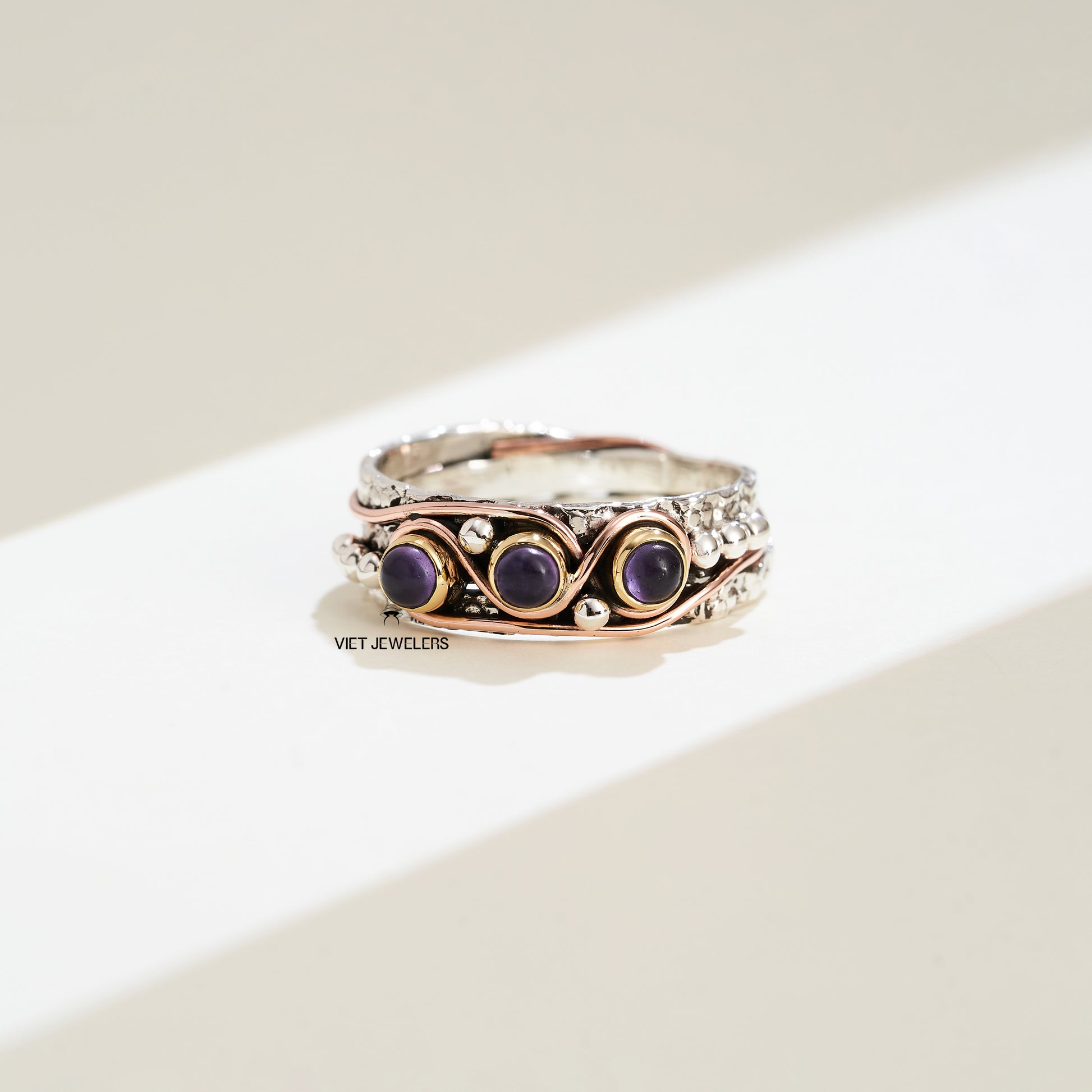 Copper Wire Amethyst Silver Ring