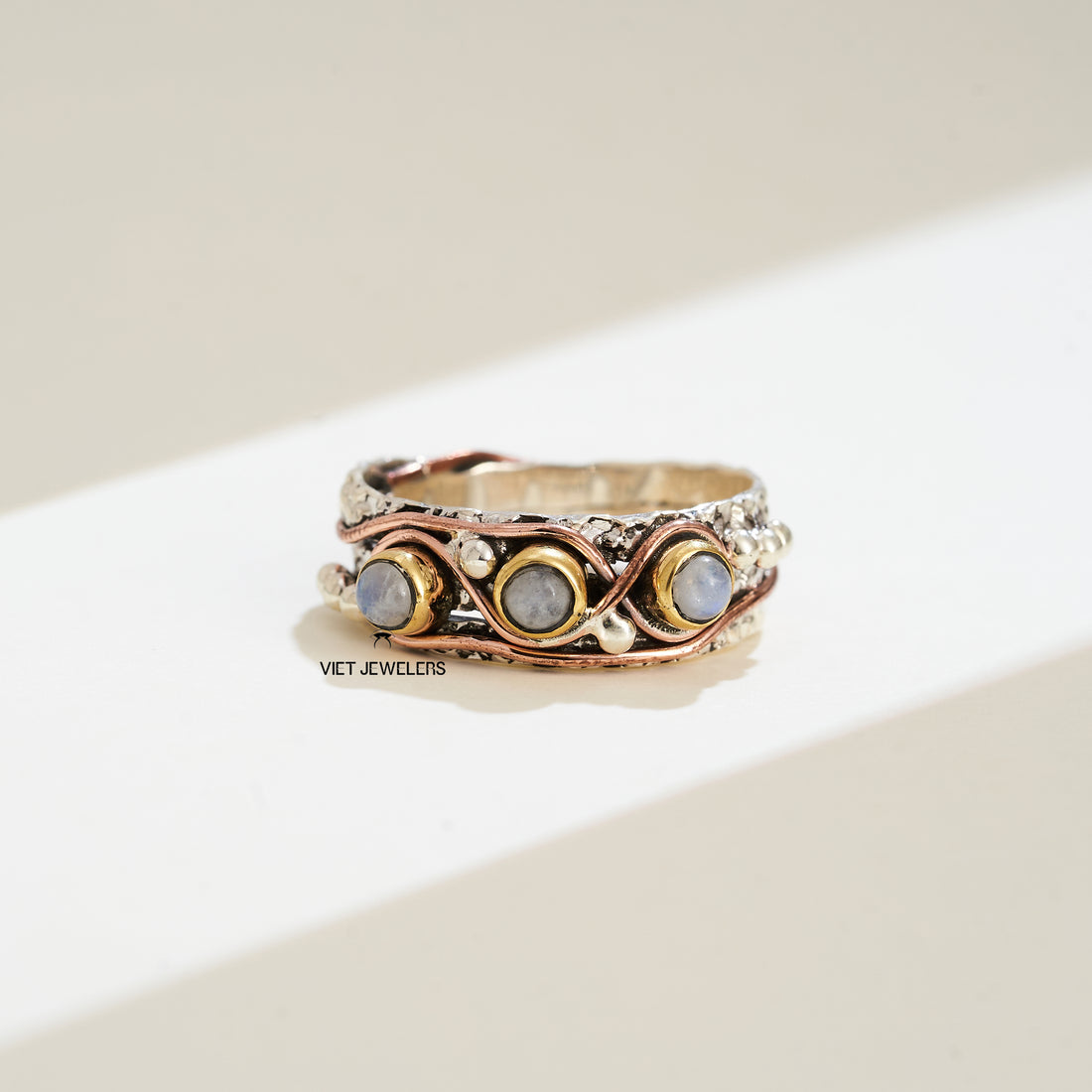 Copper Wire Moonstone Silver Ring