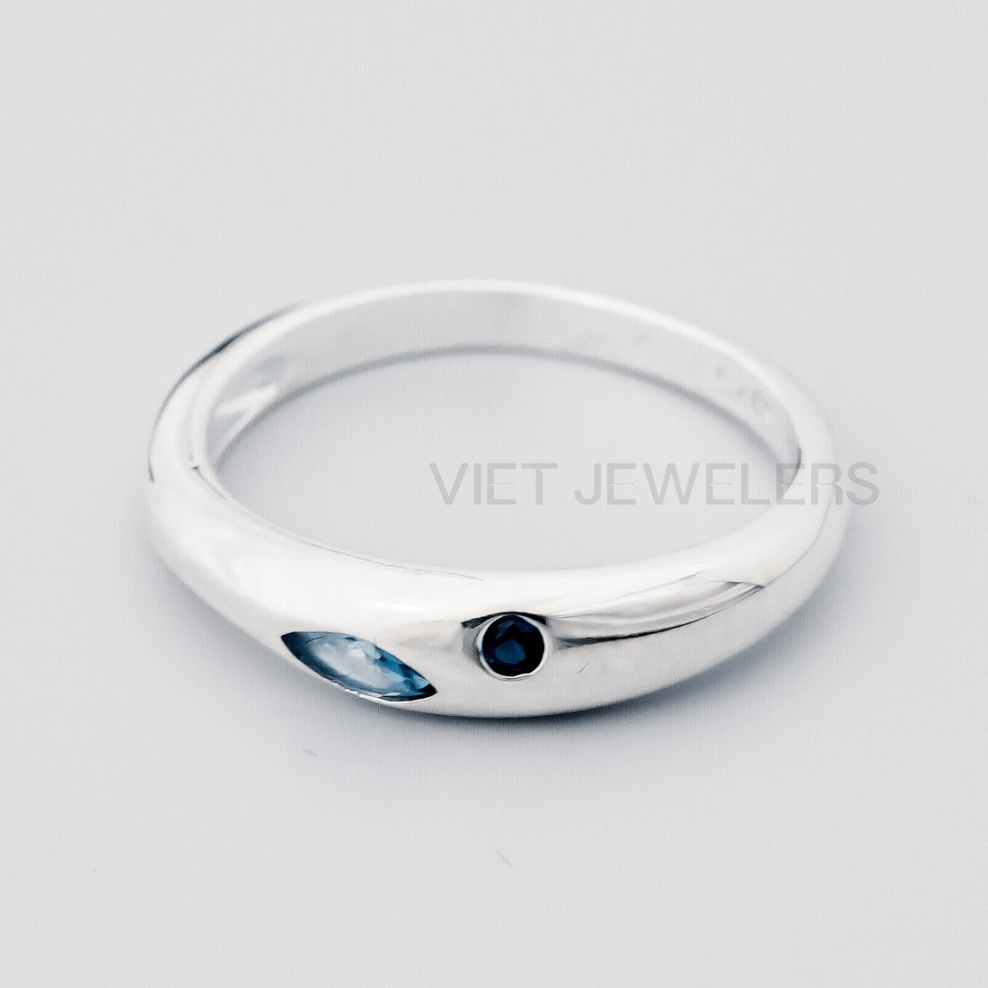 Double Blue CZ Gem Silver Ring
