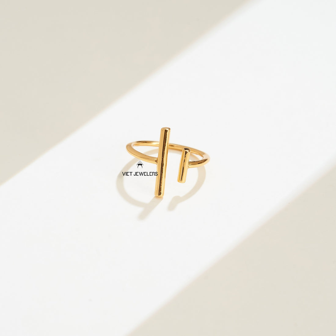 Double Open Bar Silver Ring — Gold Plated