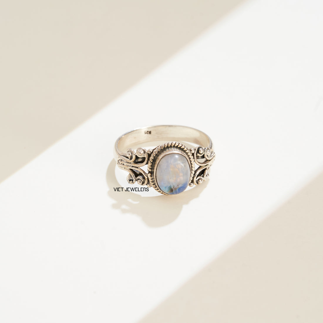Indi Opal Thick Band Silver Ring
